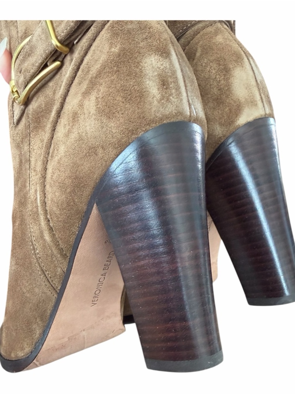 Veronica Beard Suede Ankle Boot in Chestnut with Gold Buckle - Picture 10 of 14